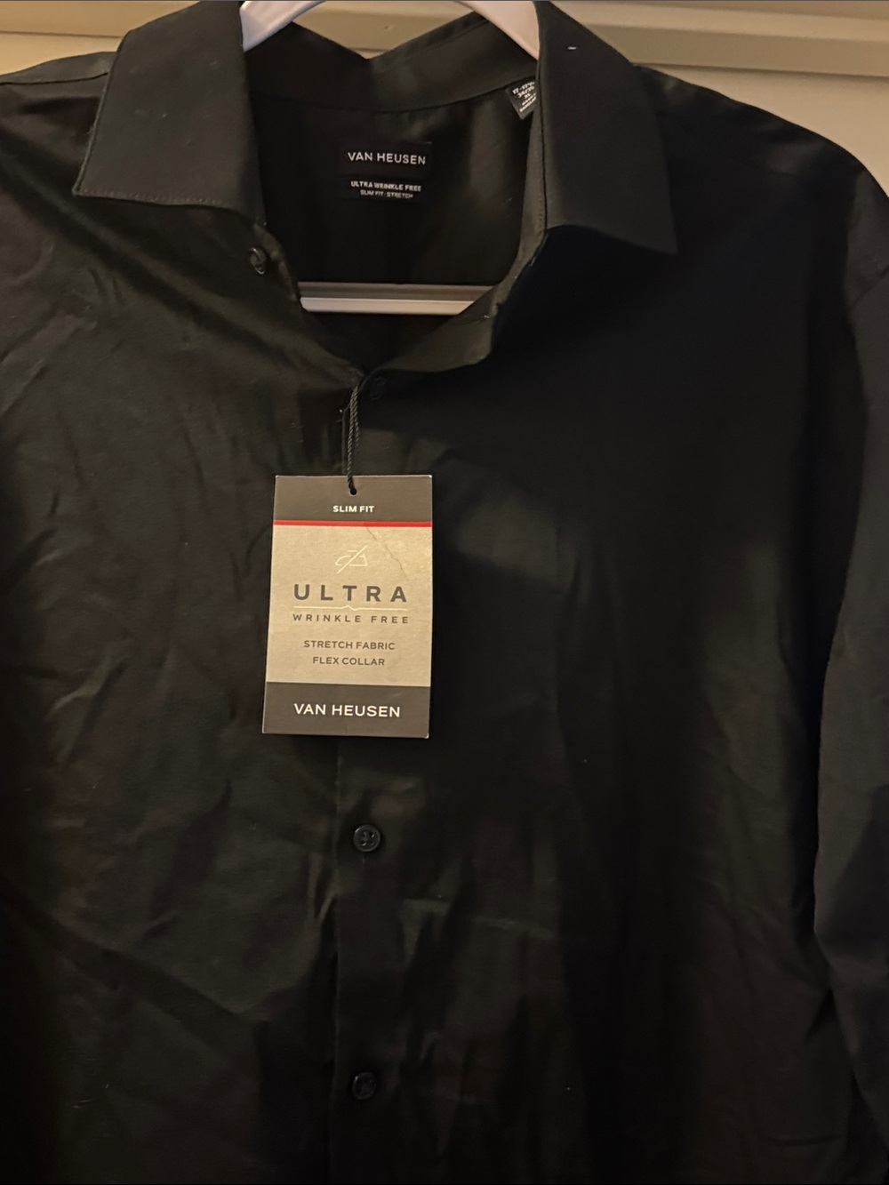 NWT Van Heusen Men’s Black Lng Sleeve Shirt in 17-17 1/2 collar-size xl-slim fit